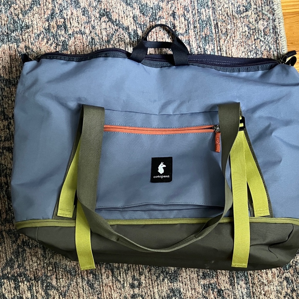 Cotopaxi Viaje 35L Weekender Bag Blue and Olive Duffel Bag